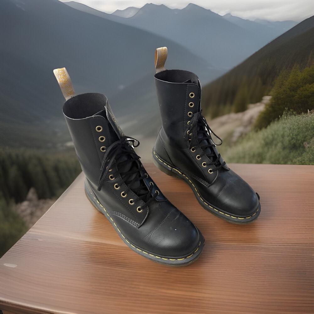 Dr Martens 1490 Mens Size 10 Black Vegan Tall Combat Boots MINT